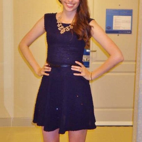 UK6 (XS) Navy Blue Mini Dress with Sequin Sparkles - Picture 2 of 5